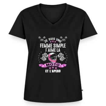 Femme Motarde Cadeau moto apero - T-shirt encolure en V Premium bio Femme - noir - Devant - AI Model Female 172 light (172cm)