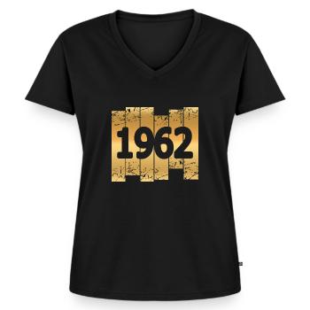 1962 - Women's Premium Organic V-neck T-shirt - black - Front - AI Model Female 172 light (172cm)