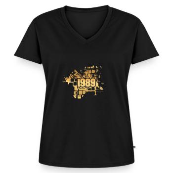 1989 - Women's Premium Organic V-neck T-shirt - black - Front - AI Model Female 172 light (172cm)