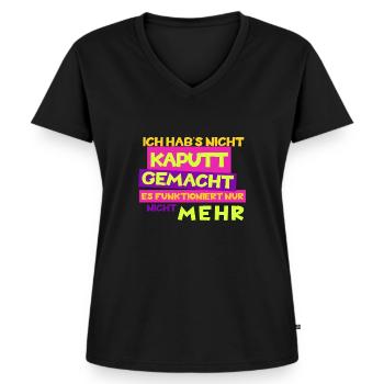 Witziges "Ich hab's nicht kaputt gemacht" Design - Frauen Premium Bio T-Shirt mit V-Ausschnitt - Schwarz - Vorne - AI Model Female 172 light (172cm)