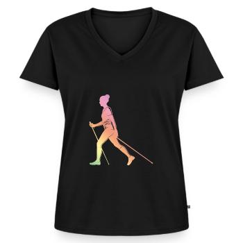 Northern Walking silhouette - Women's Premium Organic V-neck T-shirt - black - Front - AI Model Female 172 light (172cm)
