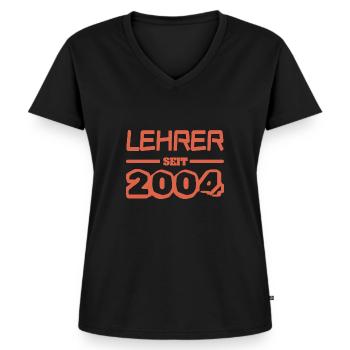 2004 - Women's Premium Organic V-neck T-shirt - black - Front - AI Model Female 172 light (172cm)