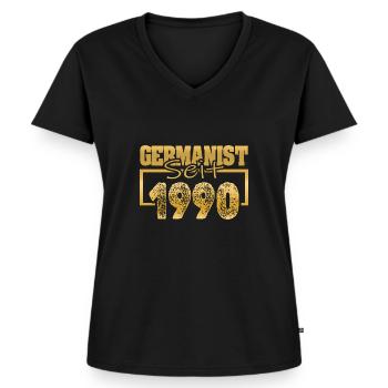 Studies 1990 - Women's Premium Organic V-neck T-shirt - black - Front - AI Model Female 172 light (172cm)