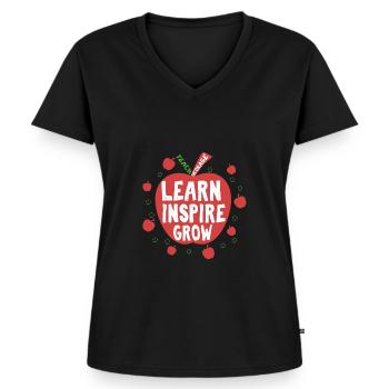 Zoet Leer Apple Leher Leher Basisschoolleider - Vrouwen Premium Bio T-shirt met V-hals - zwart - Voor - AI Model Female 172 light (172cm)