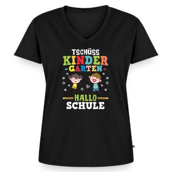 Tschüss Kindergarten Hallo Schule - Einschulung - Frauen Premium Bio T-Shirt mit V-Ausschnitt - Schwarz - Vorne - AI Model Female 172 light (172cm)