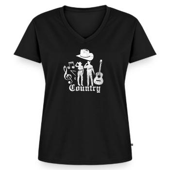Country Musik Western T-Shirt - Frauen Premium Bio T-Shirt mit V-Ausschnitt - Schwarz - Vorne - AI Model Female 172 light (172cm)