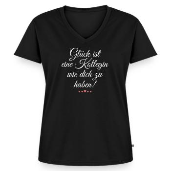 Glück ist eine Kollegin wie dich zu haben - Frauen Premium Bio T-Shirt mit V-Ausschnitt - Schwarz - Vorne - AI Model Female 172 light (172cm)