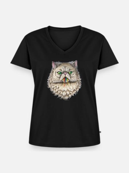 Taste the Rainbow cat - Frauen Premium Bio T-Shirt mit V-Ausschnitt - Schwarz