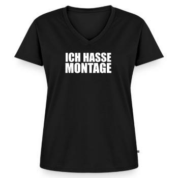 Ich hasse Montage - Frauen Premium Bio T-Shirt mit V-Ausschnitt - Schwarz - Vorne - AI Model Female 172 light (172cm)