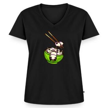 Ramen Pandas Japanese - Women's Premium Organic V-neck T-shirt - black - Front - AI Model Female 172 light (172cm)