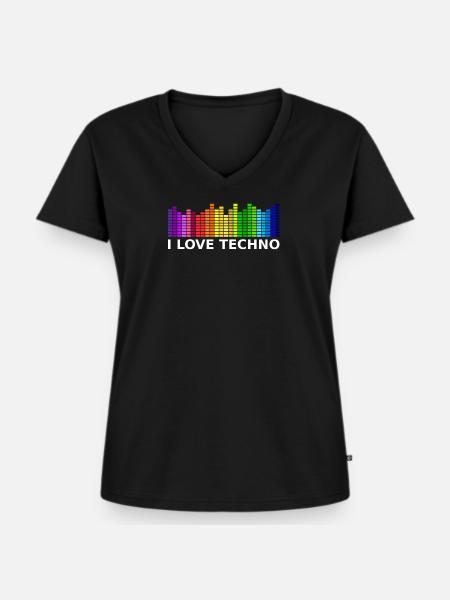 I Love Techno - Frauen Premium Bio T-Shirt mit V-Ausschnitt - Schwarz