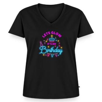 Lets Glow Party est mon idée de cadeau de fête d'anniversaire - T-shirt encolure en V Premium bio Femme - noir - Devant - AI Model Female 172 light (172cm)