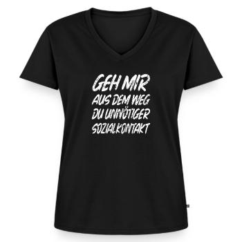 Geh mir aus dem Weg du unnötiger Sozialkontakt - Frauen Premium Bio T-Shirt mit V-Ausschnitt - Schwarz - Vorne - AI Model Female 172 light (172cm)