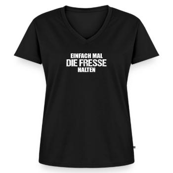 Einfach mal die Fresse halten Cooles Statement - Frauen Premium Bio T-Shirt mit V-Ausschnitt - Schwarz - Vorne - AI Model Female 172 light (172cm)