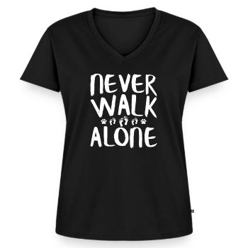 Never Walk Alone Hund - Frauen Premium Bio T-Shirt mit V-Ausschnitt - Schwarz - Vorne - AI Model Female 172 light (172cm)