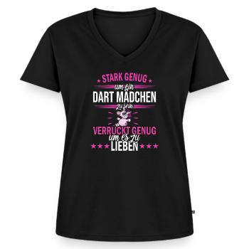 Dart Mädchen | Darts Dartspieler Damen Spruch - Frauen Premium Bio T-Shirt mit V-Ausschnitt - Schwarz - Vorne - AI Model Female 172 light (172cm)