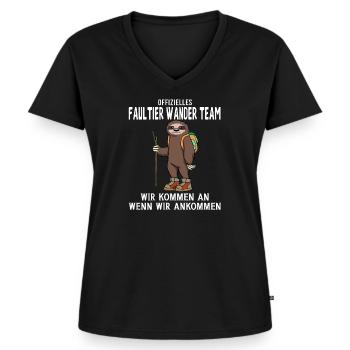 Faultier Wander Team Wanderoutfit - Frauen Premium Bio T-Shirt mit V-Ausschnitt - Schwarz - Vorne - AI Model Female 172 light (172cm)