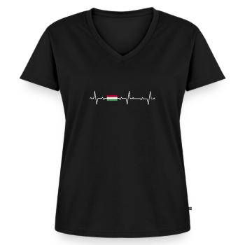 Ungarn Ungarisch Ungarische Flagge Herzschlag - Frauen Premium Bio T-Shirt mit V-Ausschnitt - Schwarz - Vorne - AI Model Female 172 light (172cm)