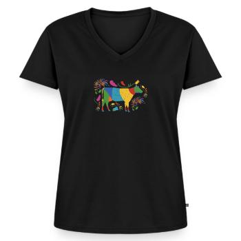 Kuh Kühe Landwirtschaft Bauernhof - Frauen Premium Bio T-Shirt mit V-Ausschnitt - Schwarz - Vorne - AI Model Female 172 light (172cm)