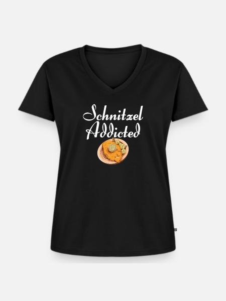 Schnitzel Addicted - Frauen Premium Bio T-Shirt mit V-Ausschnitt - Schwarz