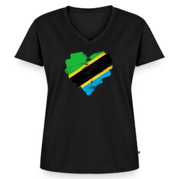 Tansania - Frauen Premium Bio T-Shirt mit V-Ausschnitt - Schwarz - Vorne - AI Model Female 172 light (172cm)