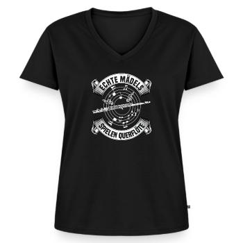 Musik Instrument Flöte | Querflöte - Frauen Premium Bio T-Shirt mit V-Ausschnitt - Schwarz - Vorne - AI Model Female 172 light (172cm)