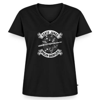 Musik Instrument Flöte | Querflöte - Frauen Premium Bio T-Shirt mit V-Ausschnitt - Schwarz - Vorne - AI Model Female 172 light (172cm)