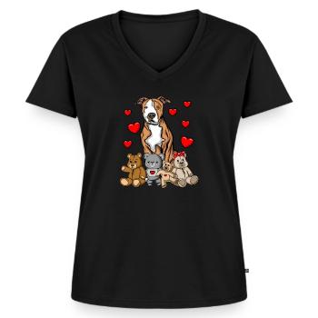American Staffordshire Terrier - Frauen Premium Bio T-Shirt mit V-Ausschnitt - Schwarz - Vorne - AI Model Female 172 light (172cm)