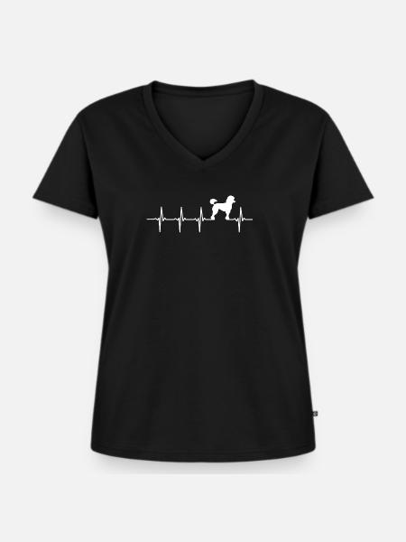 Pudel - Herzschlag - Frauen Premium Bio T-Shirt mit V-Ausschnitt - Schwarz
