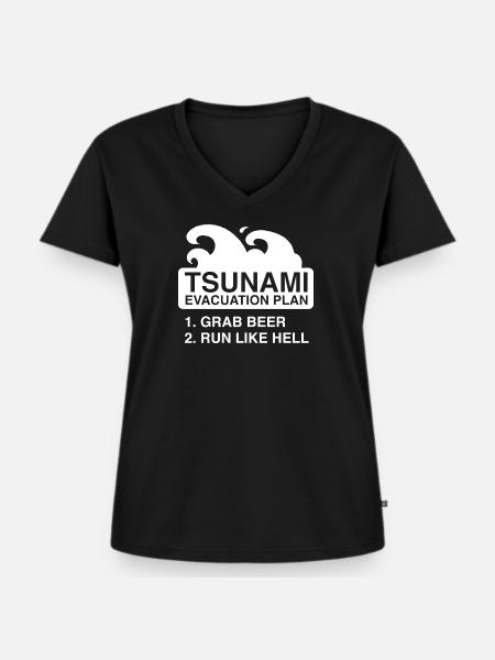 Tsunami-Evakuierungsplan - Frauen Premium Bio T-Shirt mit V-Ausschnitt - Schwarz