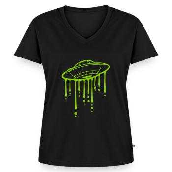 Graffiti Slime Gouttes OVNI - T-shirt encolure en V Premium bio Femme - noir - Devant - AI Model Female 172 light (172cm)