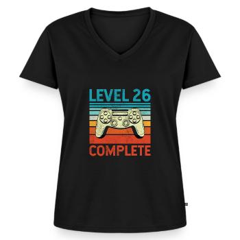 Niveau 26 Terminé - T-shirt encolure en V Premium bio Femme - noir - Devant - AI Model Female 172 light (172cm)