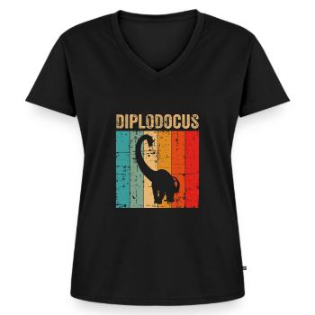 Diplodocus Dinosaure Enfants Dino Cadeau - T-shirt encolure en V Premium bio Femme - noir - Devant - AI Model Female 172 light (172cm)