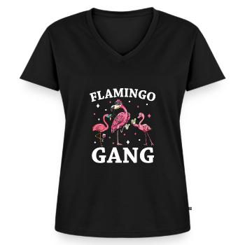 Flamingo JGA - Frauen Premium Bio T-Shirt mit V-Ausschnitt - Schwarz - Vorne - AI Model Female 172 light (172cm)