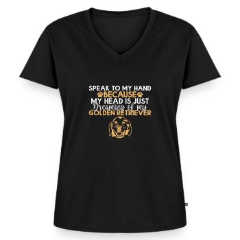 Golden Retriever Geschenke - Frauen Premium Bio T-Shirt mit V-Ausschnitt - Schwarz - Vorne - AI Model Female 172 light (172cm)