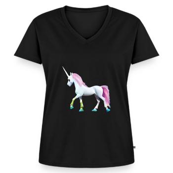 pinkes Einhorn mit pinkem Schweif - Frauen Premium Bio T-Shirt mit V-Ausschnitt - Schwarz - Vorne - AI Model Female 172 light (172cm)