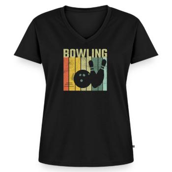 Bowling Retro - Frauen Premium Bio T-Shirt mit V-Ausschnitt - Schwarz - Vorne - AI Model Female 172 light (172cm)