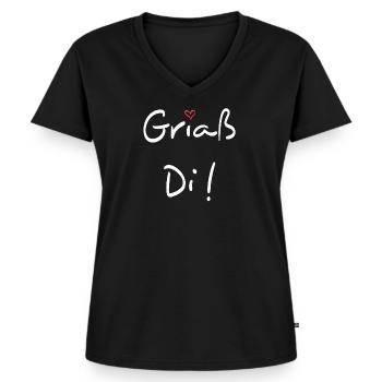 Griaß di Allgäu - Frauen Premium Bio T-Shirt mit V-Ausschnitt - Schwarz - Vorne - AI Model Female 172 light (172cm)