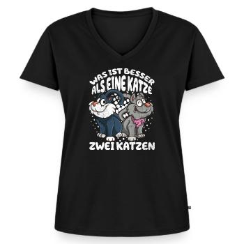 Was ist besser als eine Katze zwei Katzen Kätzchen - Frauen Premium Bio T-Shirt mit V-Ausschnitt - Schwarz - Vorne - AI Model Female 172 light (172cm)