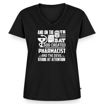 Pharmacien Dieu a créé pharmacien - T-shirt encolure en V Premium bio Femme - noir - Devant - AI Model Female 172 light (172cm)