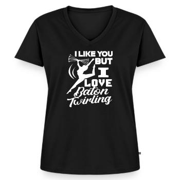 I Like You But I Love Baton Twirling - T-shirt encolure en V Premium bio Femme - noir - Devant - AI Model Female 172 light (172cm)