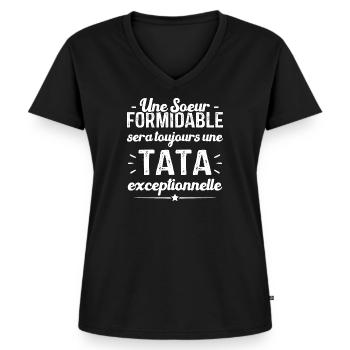 Une sœur formidable donne une tata exceptionnelle - T-shirt encolure en V Premium bio Femme - noir - Devant - AI Model Female 172 light (172cm)