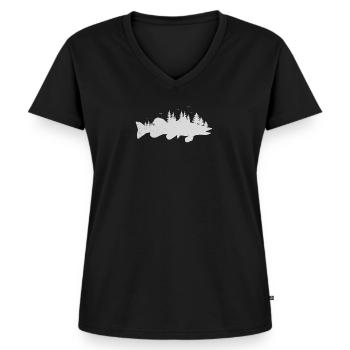 Hecht Wald Natur Hecht Angler Fischer - Frauen Premium Bio T-Shirt mit V-Ausschnitt - Schwarz - Vorne - AI Model Female 172 light (172cm)