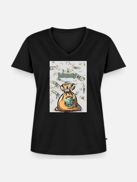 Money voller Geldsack - Frauen Premium Bio T-Shirt mit V-Ausschnitt - Schwarz