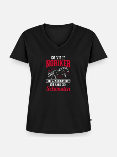 Pferd Noriker - Frauen Premium Bio T-Shirt mit V-Ausschnitt - Schwarz