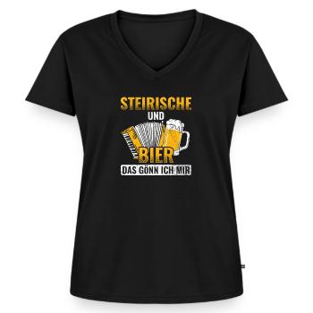 Steirische Und Bier Gönn Ich Mir Harmonika - Frauen Premium Bio T-Shirt mit V-Ausschnitt - Schwarz - Vorne - AI Model Female 172 light (172cm)