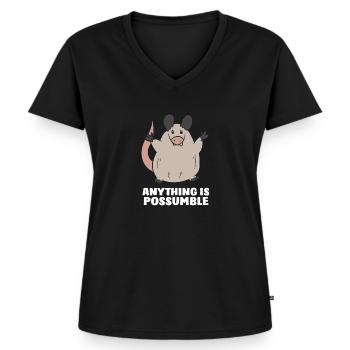 Opossum Anything Is Possumble Geschenk Opossums - Frauen Premium Bio T-Shirt mit V-Ausschnitt - Schwarz - Vorne - AI Model Female 172 light (172cm)