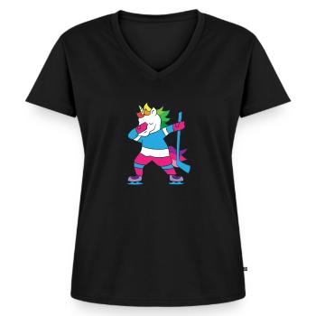 Dabbing Hockey Einhorn Eishockey Mädchen Einhorn - Frauen Premium Bio T-Shirt mit V-Ausschnitt - Schwarz - Vorne - AI Model Female 172 light (172cm)