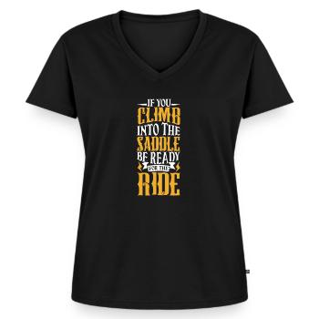 Cowboy Barn Bull Rider Rodéo Country Western - T-shirt encolure en V Premium bio Femme - noir - Devant - AI Model Female 172 light (172cm)