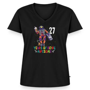 27th Birthday Astronaut Astronomy Solar System - Women's Premium Organic V-neck T-shirt - black - Front - AI Model Female 172 light (172cm)